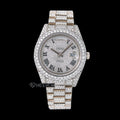 Rolex Day-Date Full Diamond Paved Dial Black Roman Numerals Diamond Bezel Fully Iced Out Moissanite Diamond President Bracelet