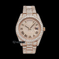 Rolex Day-Date Rose Gold Dial Roman Numerals Diamond Bezel Fully Iced Rose Gold Moissanite Diamond President Bracelet Watch