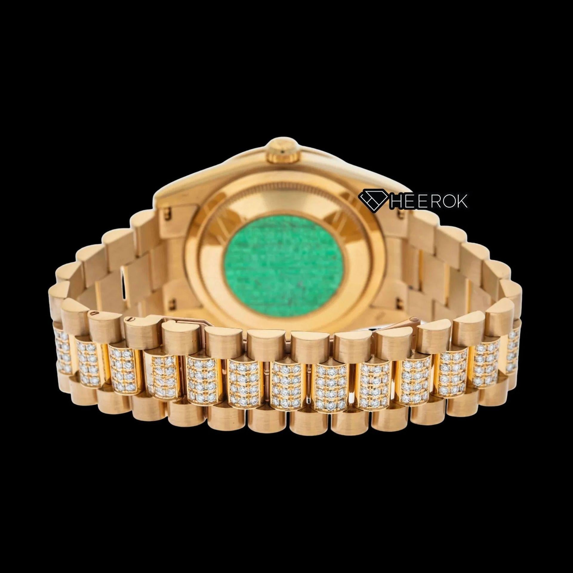 Rolex Day-Date Yellow Dial Diamond Markers Diamond Bezel Yellow Gold Semi Iced Moissanite Diamond President Bracelet Watch For Women