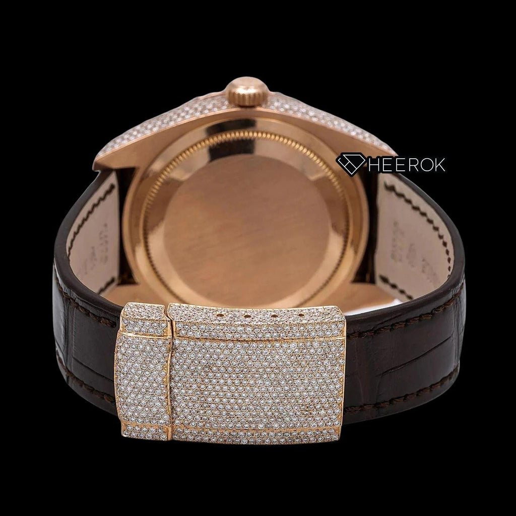 Rolex Sky-Dweller Brown Dial Standard Numerals Diamond Bezel Moissanite Diamond Brown Leather Strap Watch