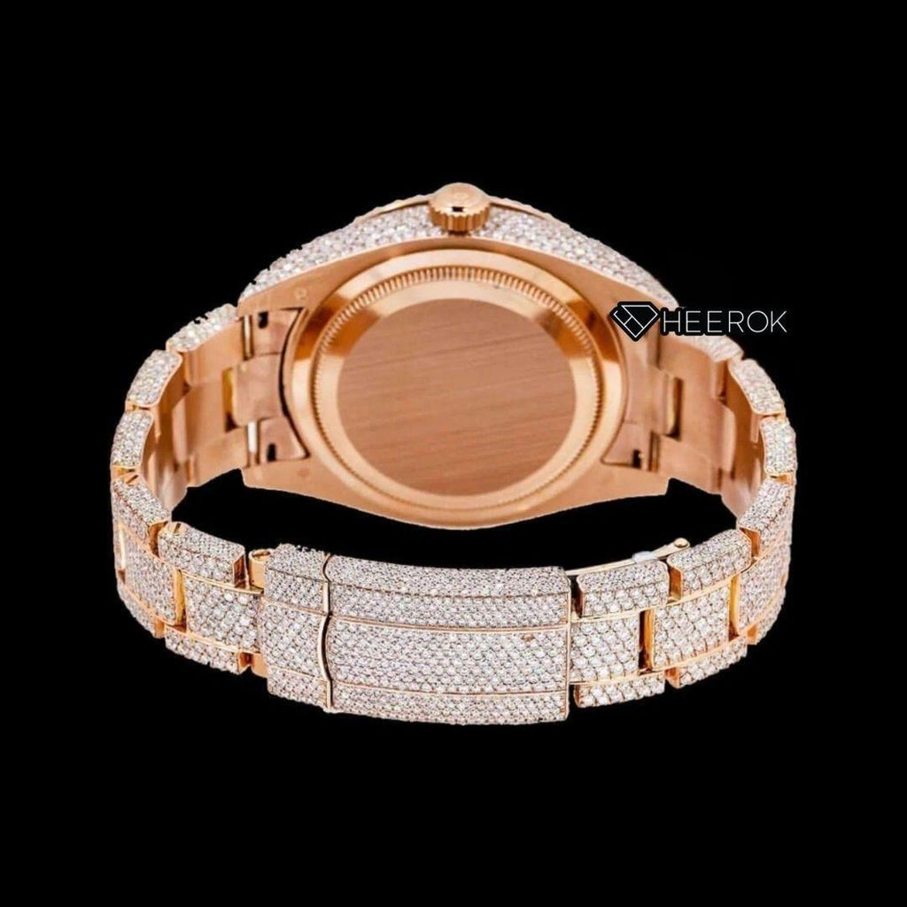 Rolex Sky-Dweller White Dial Stick Markers Diamond Bezel Rose Gold Moissanite Diamond Oyster Bracelet