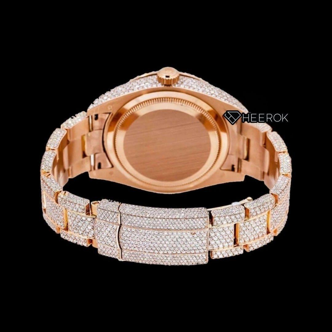 Rolex Sky-Dweller White Dial Stick Markers Diamond Bezel Rose Gold Moissanite Diamond Oyster Bracelet