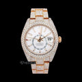 Rolex Sky-Dweller White Dial Stick Markers Diamond Bezel Rose Gold Moissanite Diamond Oyster Bracelet