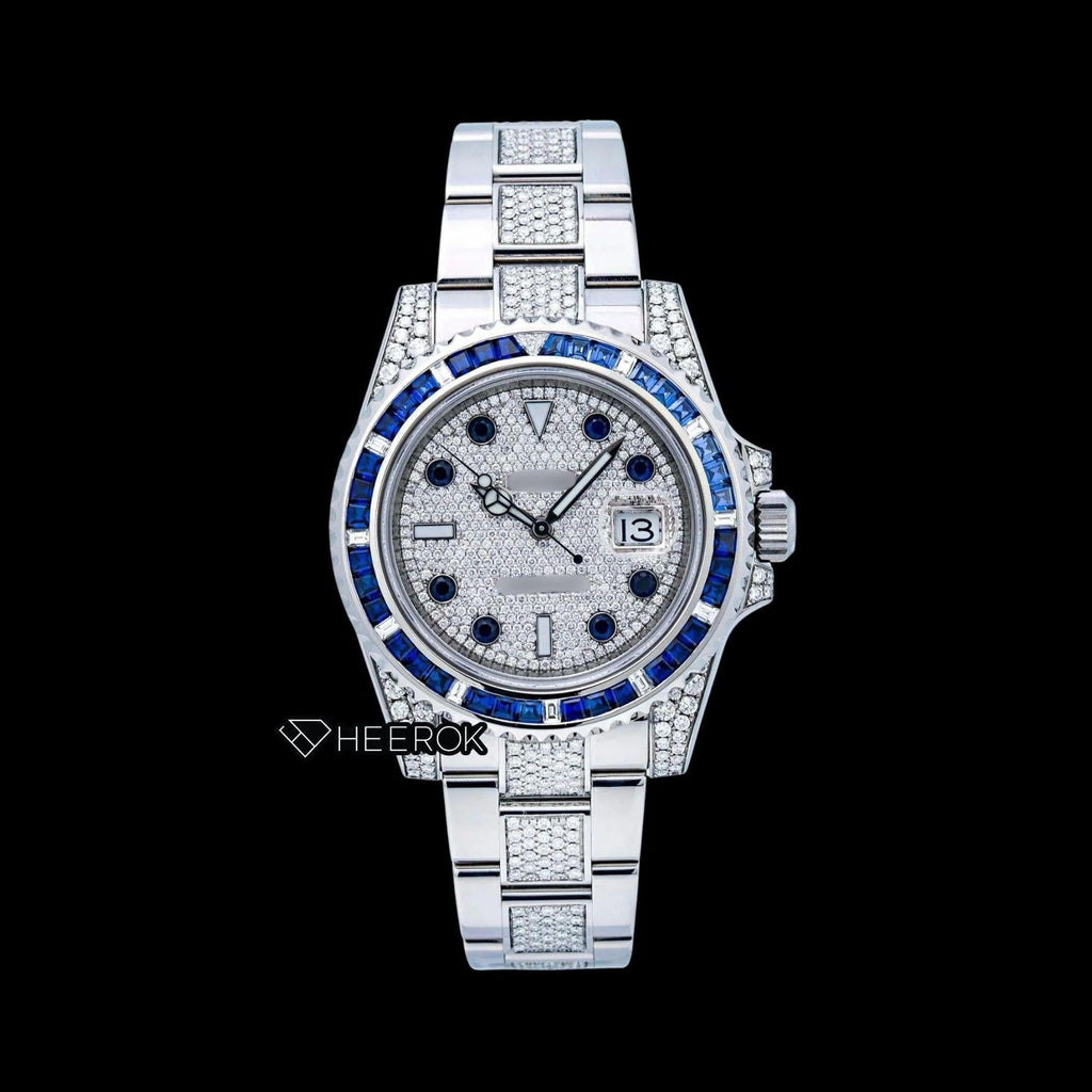 Rolex Submariner Diamond Paved Dial Diamond Markers Diamond Bezel Semi Iced Moissanite Diamond Oyster Bracelet Watch