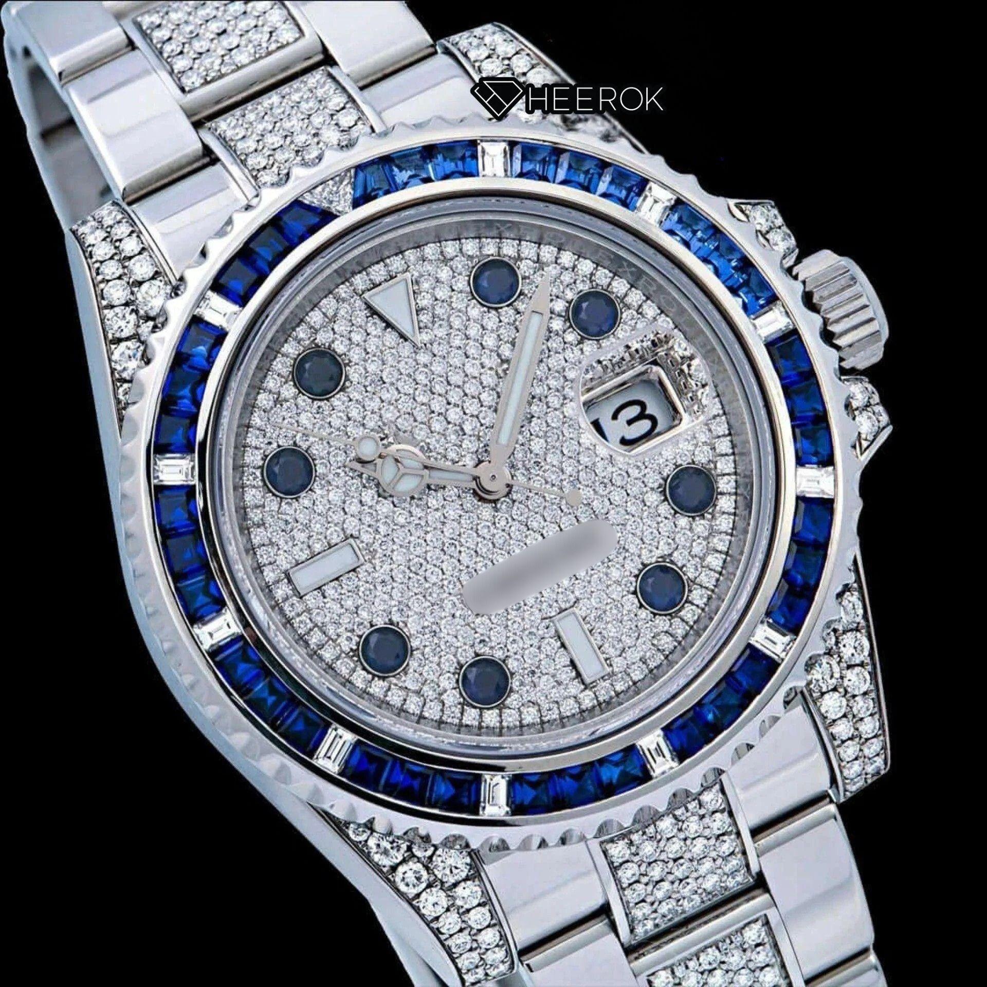 Rolex Submariner Full Pave Dial Blue Sapphire Bezel Diamond Markers Moissanite Diamond Oyster Bracelet
