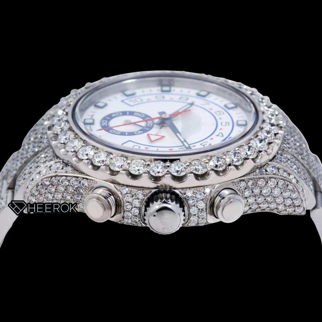 Rolex Yacht-Master White Dial Square Shape Markers Diamond Bezel  Fully Iced Moissanite Diamond Oyster Bracelet Watch