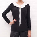 SAINT LAURENT BLACK AND CREAM SILK RUFFLE BLOUSE - SIZE 38