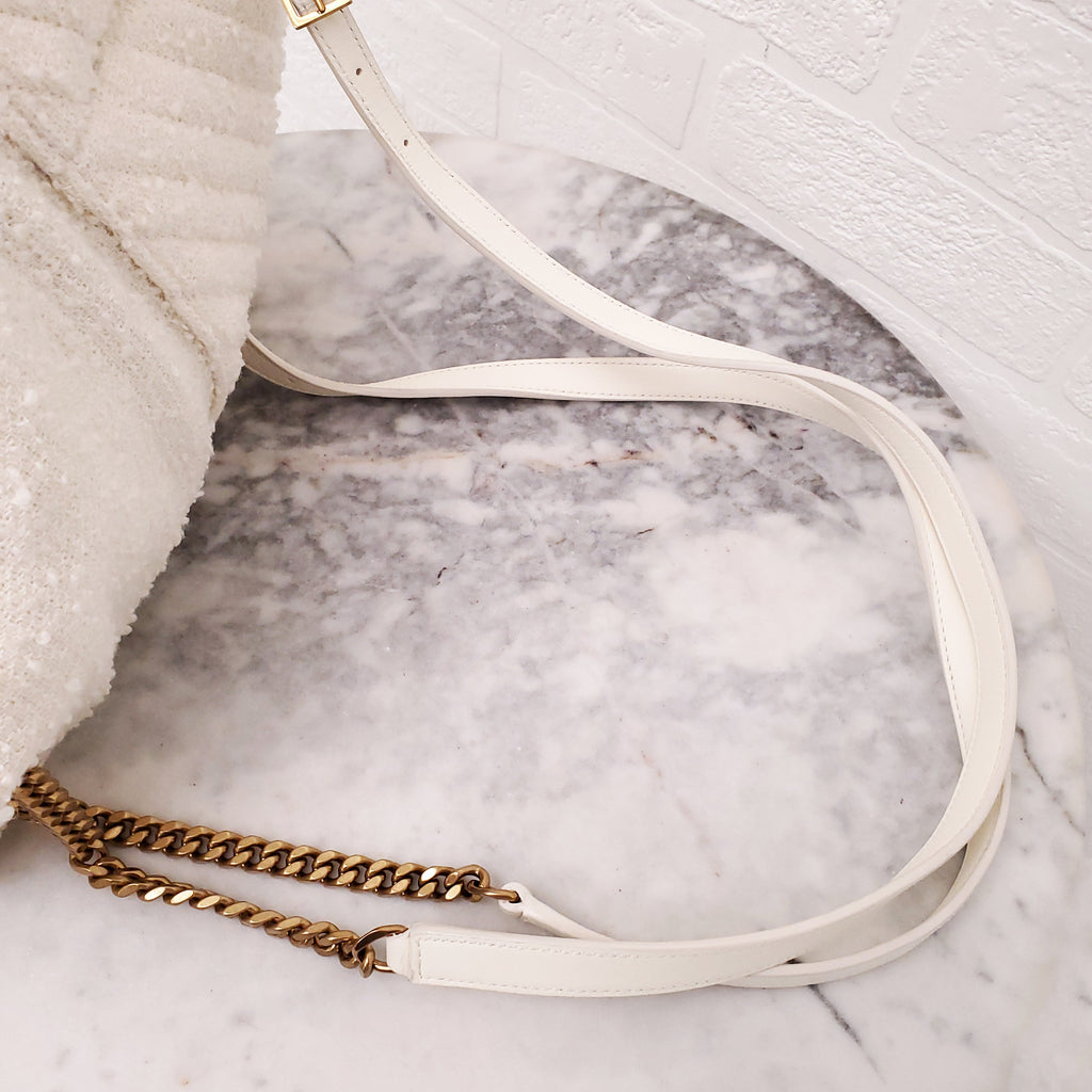 SAINT LAURENT CREAM TWEED BOUCLE BACKPACK