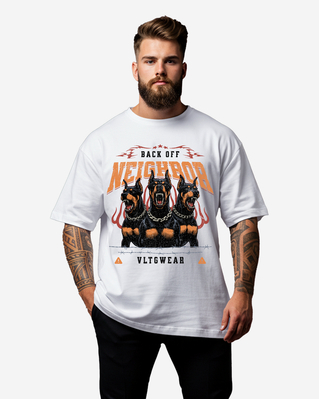 Three fierce doberman dogs Men's Oversized T-Shirt