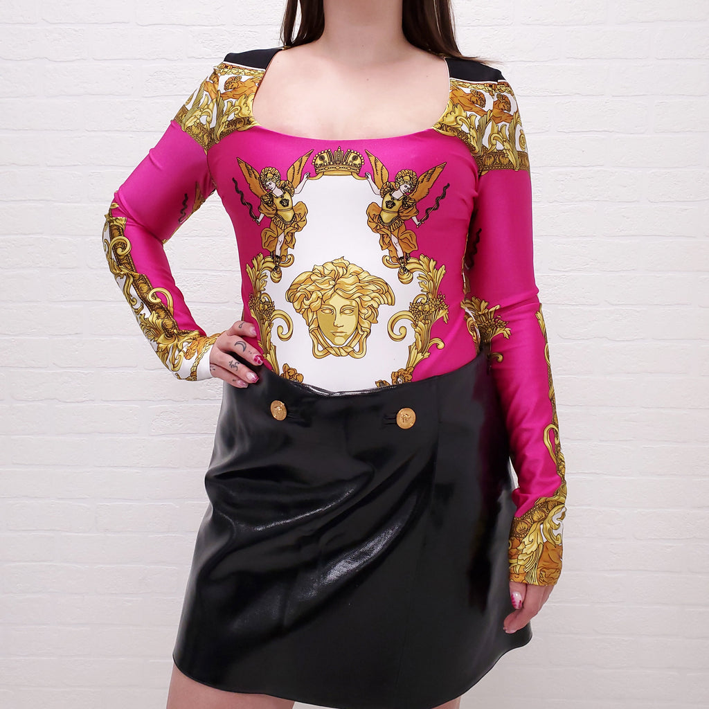 VERSACE MEDUSA RENAISSANCE PRINT BODYSUIT BLACK/GOLD/WHITE - SIZE 44