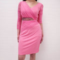 VERSACE PINK DRAPED MINI DRESS WITH MESH AND CRYSTAL DETAIL - SIZE 40