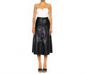 High Rise Leather Midi Skirt In Black