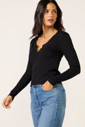 Women's Ribbed Button Up Top