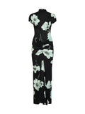 Alaïa Women Black And Aqua Printed Jersey Long Draped Dress