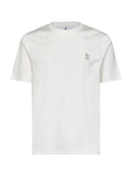 Brunello Cucinelli Men Off-White Cotton Jersey Logo Crewneck T-Shirt