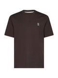 Brunello Cucinelli Men Dark Brown Cotton Jersey Logo Crewneck T-Shirt