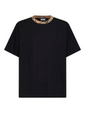 Burberry Men Black Cotton T-Shirt With Check Trim
