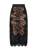 Dolce & Gabbana Women Leopard-Print Satin And Lace Pencil Midi Skirt