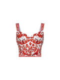 Dolce & Gabbana Women Orange Maiolica-Print Charmeuse Bustier Top