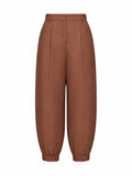 Fendi Women Brown Linen And Cotton High-Rise Balloon Trousers