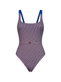 Fendi Women Red And Blue Ff Lycra Belted One-Piece Swimsuit