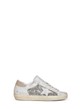 Golden Goose Women White Leather And Platinum Glitter Super-Star Sneakers