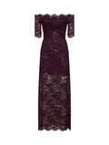Rabanne Women Magenta Purple Stretch Floral Lace Layered Long Dress