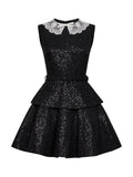 Self Portrait Women Black Sequin Bouclé Belted Peplum Mini Dress