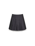 Self Portrait Women Grey Wool Blend Pleated Mini Skirt With Lace Insert