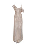 Self Portrait Women Champagne Rhinestone-Embellished Tulle Draped Maxi Dress