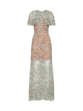 Self Portrait Women Mint Embroidered Tulle Cape Maxi Dress