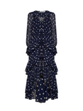 Self Portrait Women Navy Blue Polka Dot Georgette Ruffled Maxi Dress