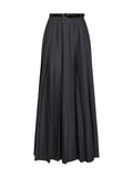 Self Portrait Women Grey Wool Blend Belted Pleated Maxi Skirt