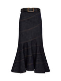 Self Portrait Women Indigo Denim Belted Midi Skirt
