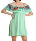 Floral Embroidered Ruffled Dress In Mint