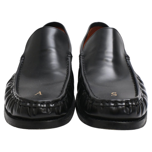 Acne Studios Logo Debossed Loafers in Black Calf Leather