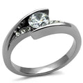 High polished (no plating) Stainless Steel Ring with AAA Grade CZ in Clear