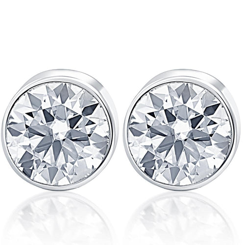 .50Ct Round Brilliant Cut Natural Diamond Stud Earrings in 14K Gold Round Bezel Setting