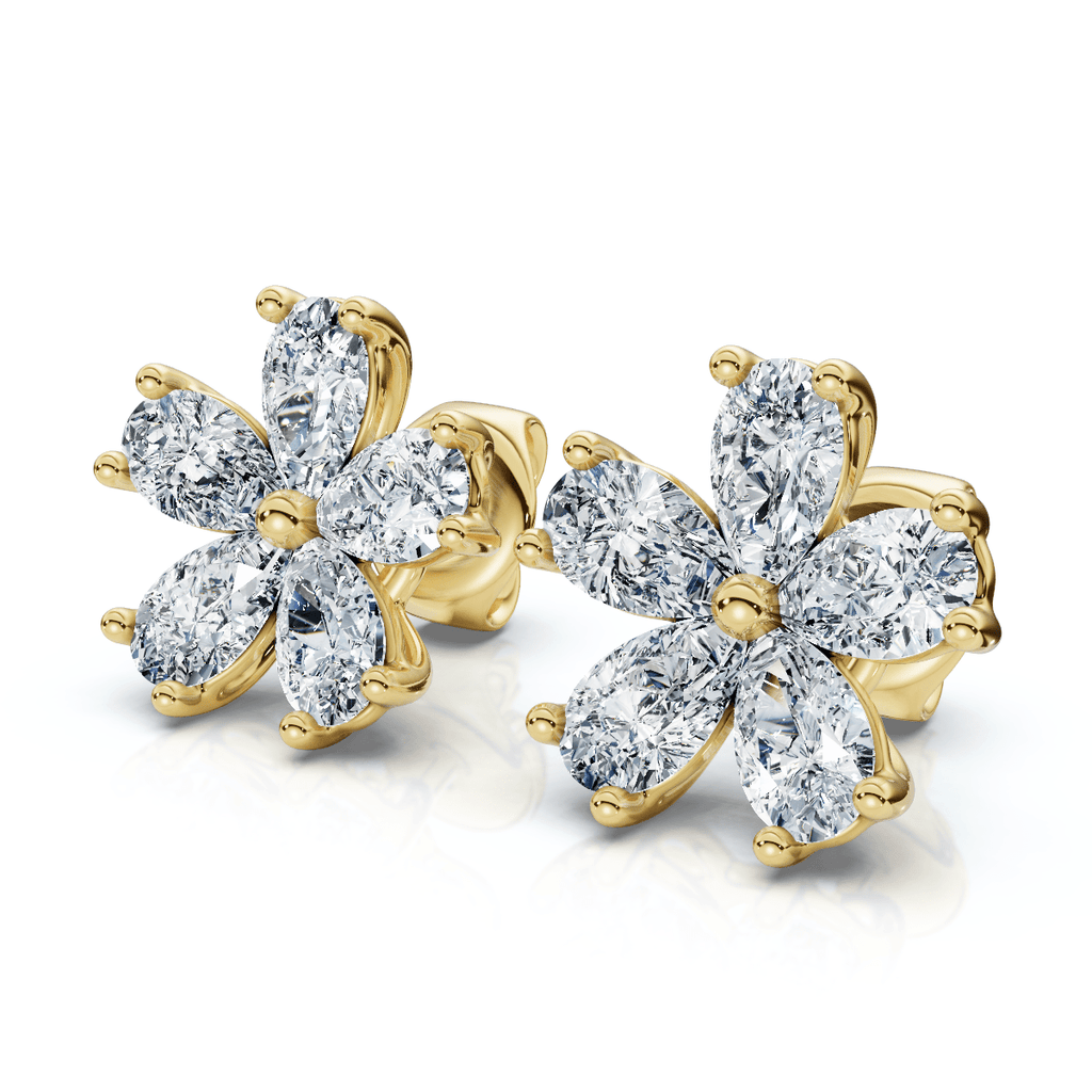 1 3/4Ct Diamond Pear Shape Flower Diamond Studs 14k Gold Earrings Lab Grown