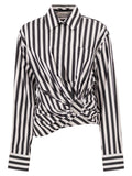 Sportmax Women Spxpalmizi – Cropped Striped Cotton Shirt With Front Draping