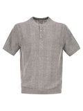 Brunello Cucinelli Men Seraphim Collar T-Shirt In Linen And Cotton Rib Knit