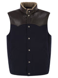 Brunello Cucinelli Men Wool Padded Gilet With Leather Trims And Shearling Collar