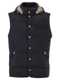 Brunello Cucinelli Men Padded Hooded Gilet In Technical Fabric
