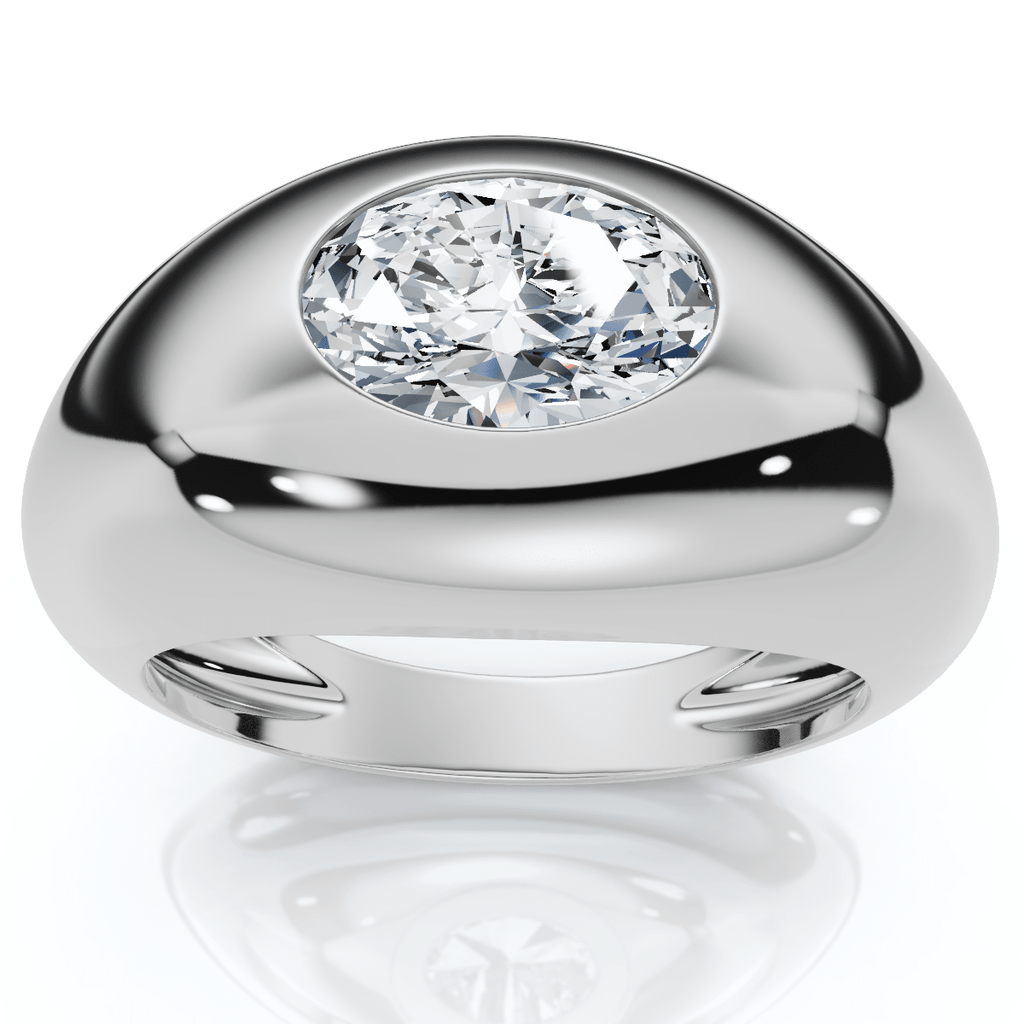 1Ct Sideways Oval Bezel Solitaire Stackable Dome Band Gold Lab Grown