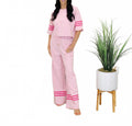 Luna Short Sleeve Knit Top And Wide Leg Pants Set In Pink