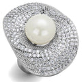 Rhodium Brass Ring with Synthetic Pearl in White