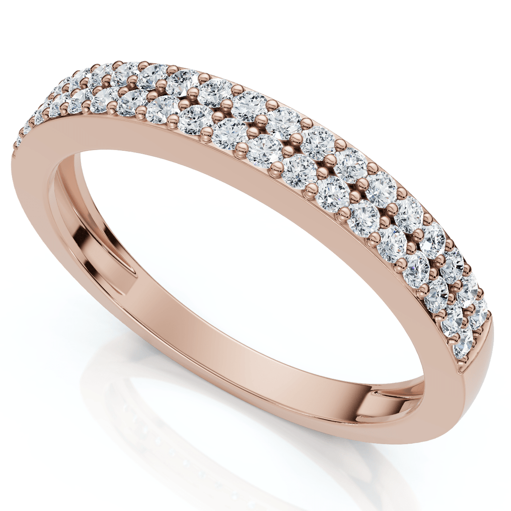 1/4Ct Pave Double Row Wedding Ring Stackable Band 10k Gold Lab Grown