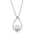 Rhodium Brass Chain Pendant with Synthetic Pearl in White