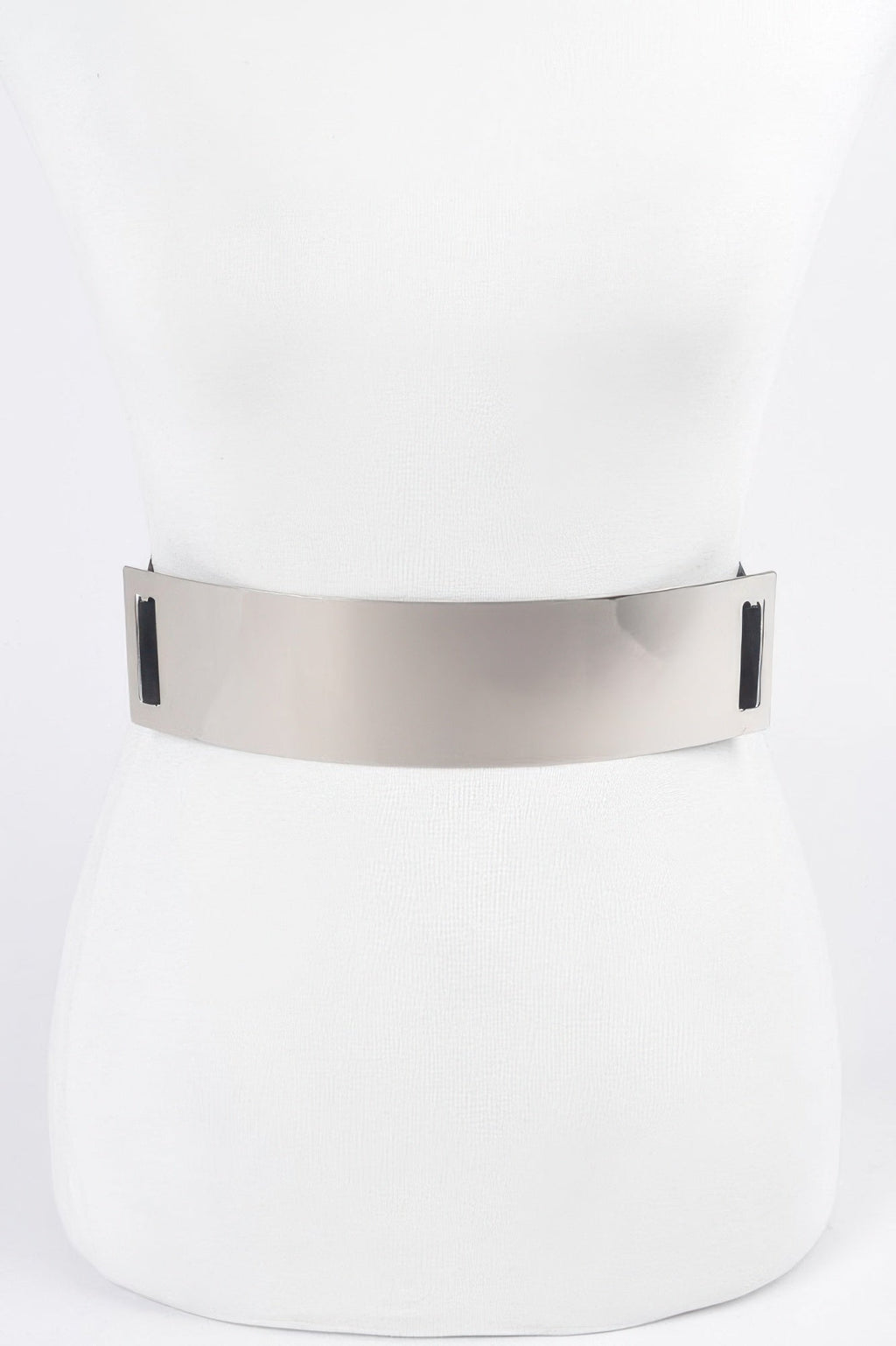 Stretch Waist Belt with Wide Metal Accent Plate