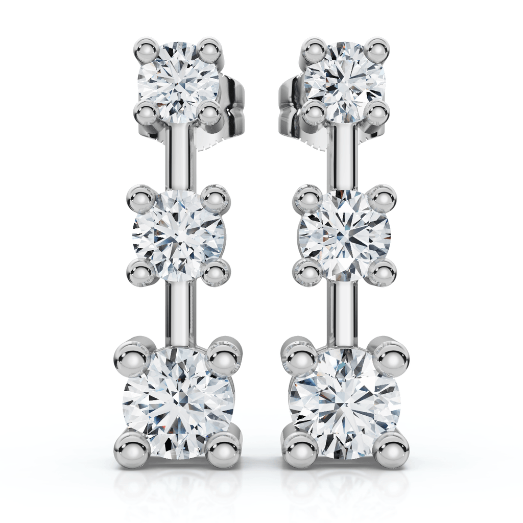 1Ct Three Stone Drop Earrings 10k Gold Lab Grown 5/8" Tall Push Back